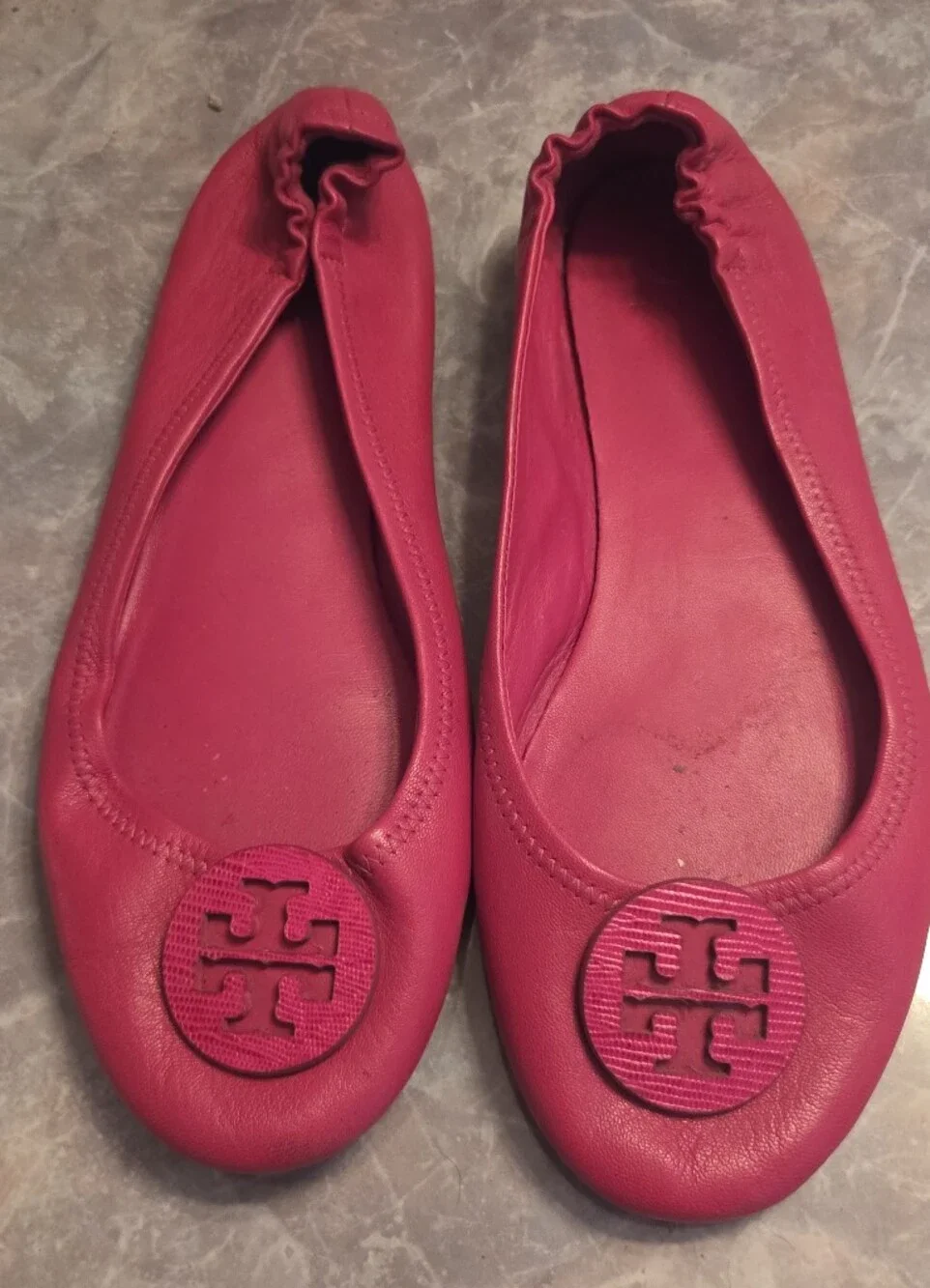 Tory Burch Hot Pink Leather Logo Ballet Flats